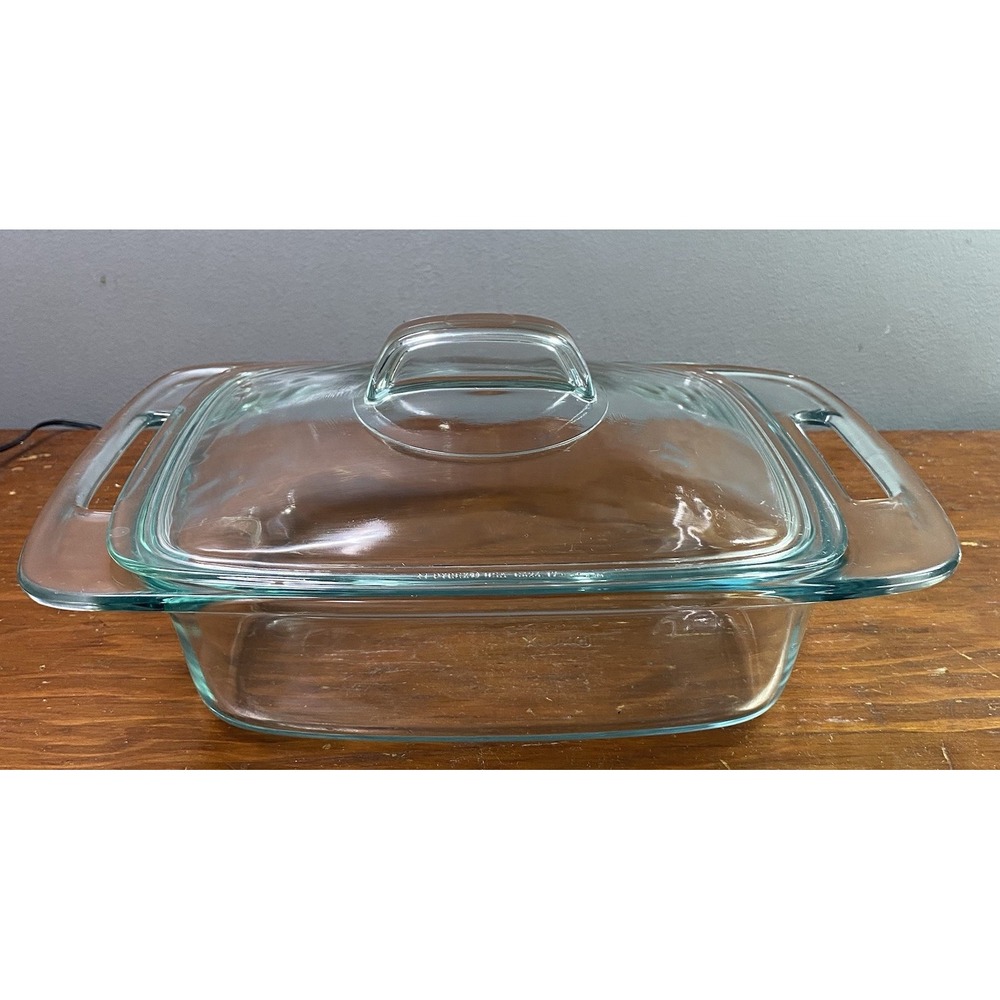 Pyrex Easy Grab Clear Glass Oblong Oven Baking Casserole Dish 2Qt W/Lid‎ EUC
